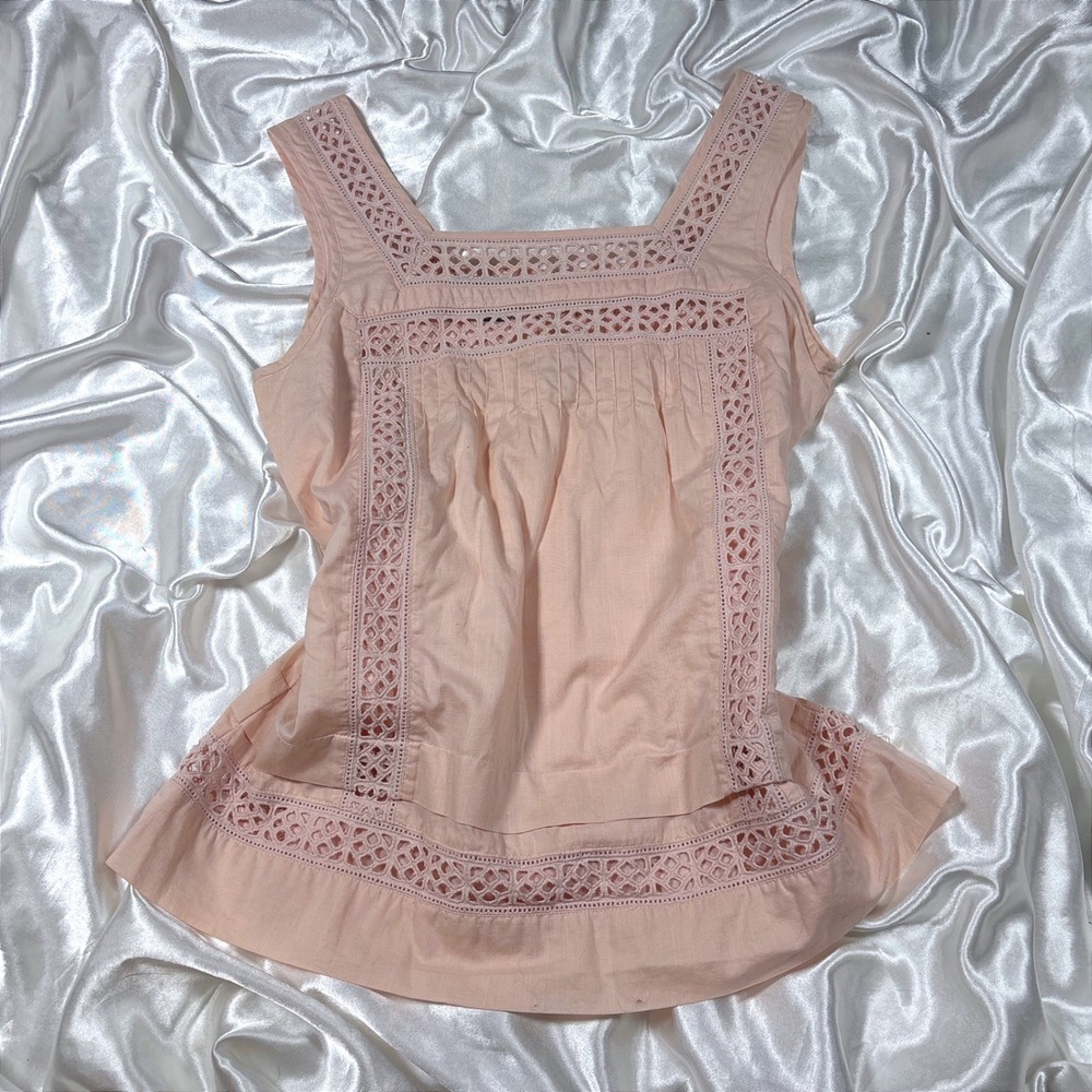 vintage Gap Tank Top Pink Excellent Eyelet Lace Pintuck Peplum Sleeveless XS
